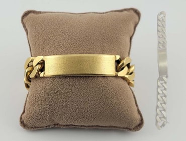 18k 750 Stamped Solid Gold (109g) ID Curb Link Bracelet