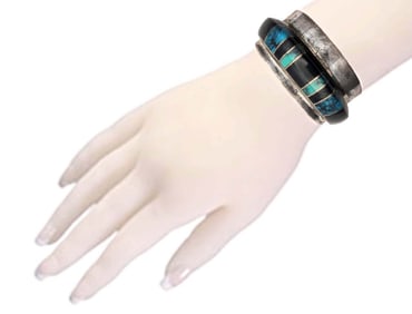 Multi-Stone Navajo Heavy Sterling Silver Bracelet