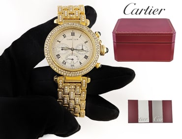 Cartier Pasha Chronograph 18k Yellow Gold Diamond Bezel & Bracelet