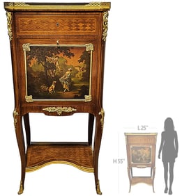 19th Century French Vernis Martin Desk / Bronze Mounted Cabinet, Signed