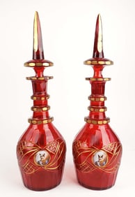 Pair of 19th C. Large Bohemian Qajar Decanters