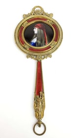 Large 19th C. French Enamel & Bronze Mirror Signed