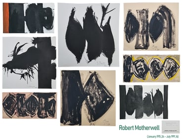 Set Of Eight American Robert Motherwell (1915-1991) Mixed Technique On Paper