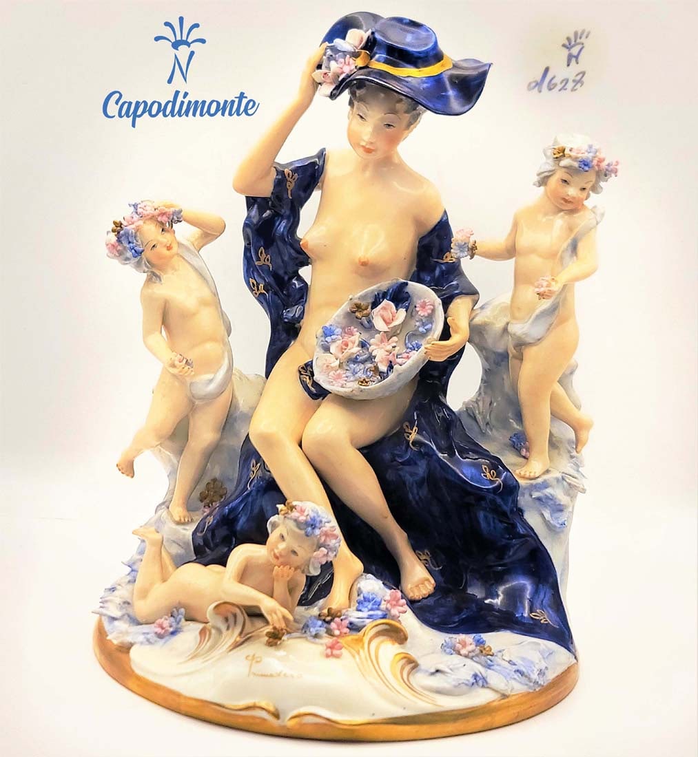 Very Rare Italian Capodimonte Hand Painted Bisque Porcelain Figurine Group, signed: Very Rare Italian Capodimonte Hand Painted Bisque Porcelain Figurine Group, signed. H 9 x W 6.5 x L 7. ABOUT ARTIST: The history of Villari began with a love story when Silvia and Cesare Villari, both