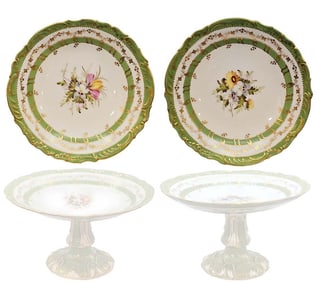 Pair Of 19th C. French Botanical Pedestal Cake Plates