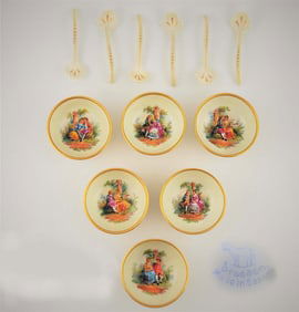 19th C. Dresden Lamb Porcelain Hand Painted Salt And Pepper Bowl