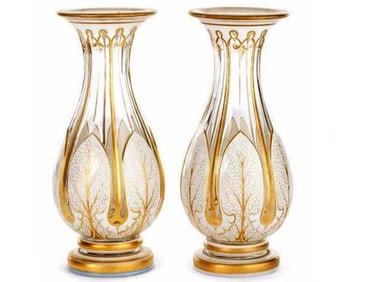Pair Of 19th C. Bohemian Clear Cut Glass Vase