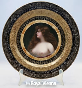 19th C. Royal Vienna Jeweled Hand Painted Portrait Plate