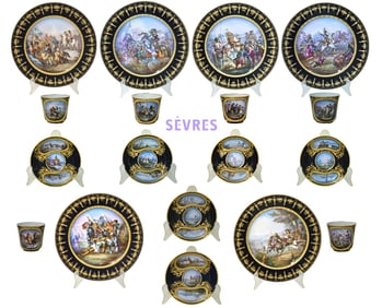 19th C. French Hand Painted Sevres Tea / Coffee Set, Signed By Artist (18pcs)