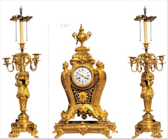 Large 19th C. Figural Gilt Bronze Clockset