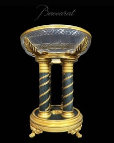 19th C. Empire Bronze and Baccarat Crystal Centerpiece