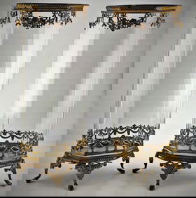 Pair Of 19th C. Baccarat Ormolu Mounted Bronze Vases