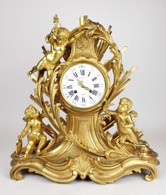 19th C. Raingo Freres French Gilt Bronze Mantle Clock