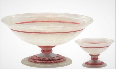 Lot Of Two Continental Scalloped White Onyx Bowls