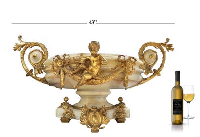 Monumental 19th C. French Marble Gilt Dore' Bronze Ormolu-Mounted Jardiniere