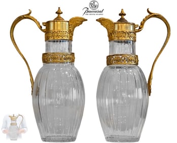 Pair Of 19th C. French Cut Crystal Baccarat Bronze Mounted Claret Jugs