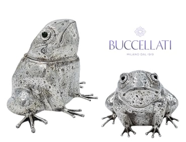 Lot Of Two M. Buccellati Frog Set (887g) Sterling Silver Figurines