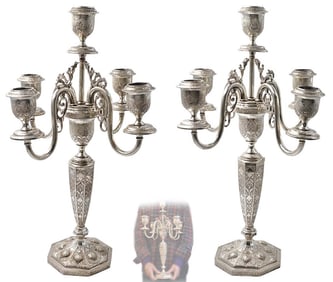 Pair Of Persian Isfahan Silver 84 (4,106g) Candelabras