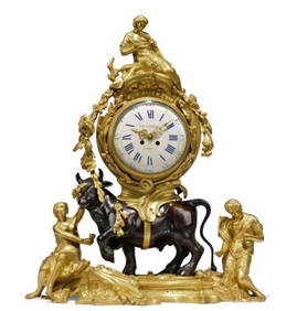 A Large 19th C. French Louis XV Style Gilt & Patinated Bronze Figural Mantle Clock (1 of 1)