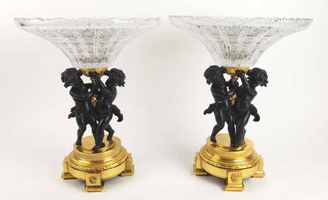 Pair of 19th C. Gilt & Patinated Bronze & Crystal Figural Centerpieces (1 of 7)