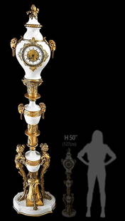 Tall 19th C. Figural Bronze Mounted Marble Pedestal Clock: Tall 19th C. Figural Bronze Mounted Marble Pedestal Clock. H 50" x W 7 1/2" x L 11 1/2"