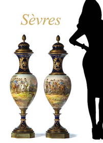 Magnificent Large Pair of 19th C. Sevres Porcelain Gilt Bronze Mounted Urns (1 of 7)