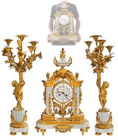 19th C. French Louis XVI Style Gilt-Bronze Figural Mental Clockset (1 of 20)