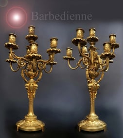 Pair of 19th C Figural French Barbedienne Bronze Candelabra