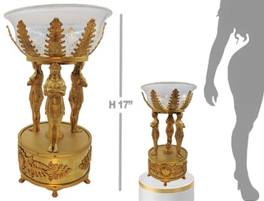 19th C. French Bronze & Crystal Figural Centerpiece