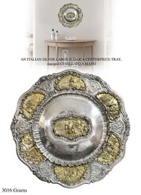 An Italian Judaica Sterling Silver Large Centerpiece Tray Stamped Cesellato A Mano