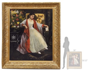 Late 19th C. Oil On Canvas Painting Of An Elegant Woman, Signed
