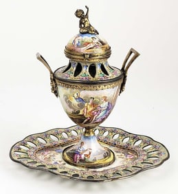 19th C. Viennese Enamel on Silver Centerpiece