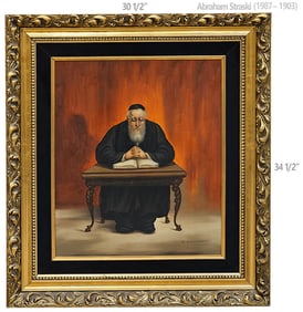 Polish Abraham Straski (1903 – 1987) Oil On Canvas 'A Rabbi' Judaica Painting