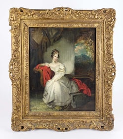 19th C. Oil on Board "Portrait of Queen Adelaide" Harlon School Painting