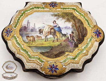 French Sevres Hand Painted Enamel Jewelry Box, Signed
