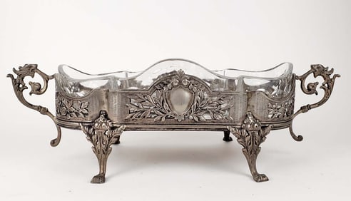 19th C. English Silverplated and Crystal Centerpiece