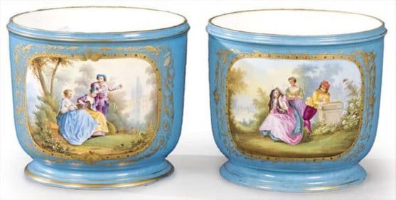Pair of 19th C. Sevres Porcelain Cachepots