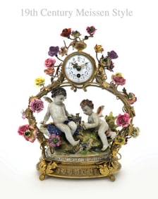 A Fine 19th C. Ormolu & Meissen Style Porcelain Mantle Clock