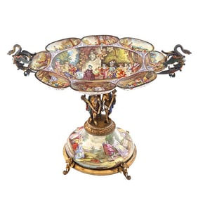 Magnificent 19th C. Austrian Viennese Enamel Figural Seetmeat Serving Dish