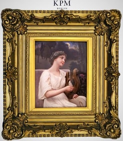 19th C. KPM Berlin Painted Porcelain Woman Playing Lyre Plaque