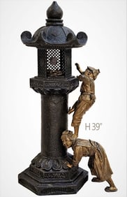 Large Japanese Bronze Figural Lamp