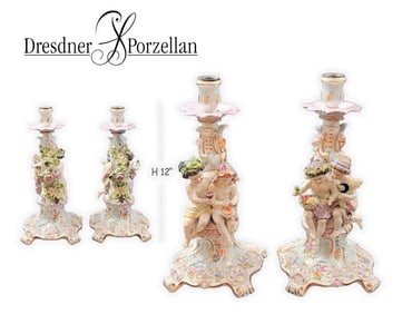 Pair Of 19th C. Dresden Porcelain Figural Candlestick