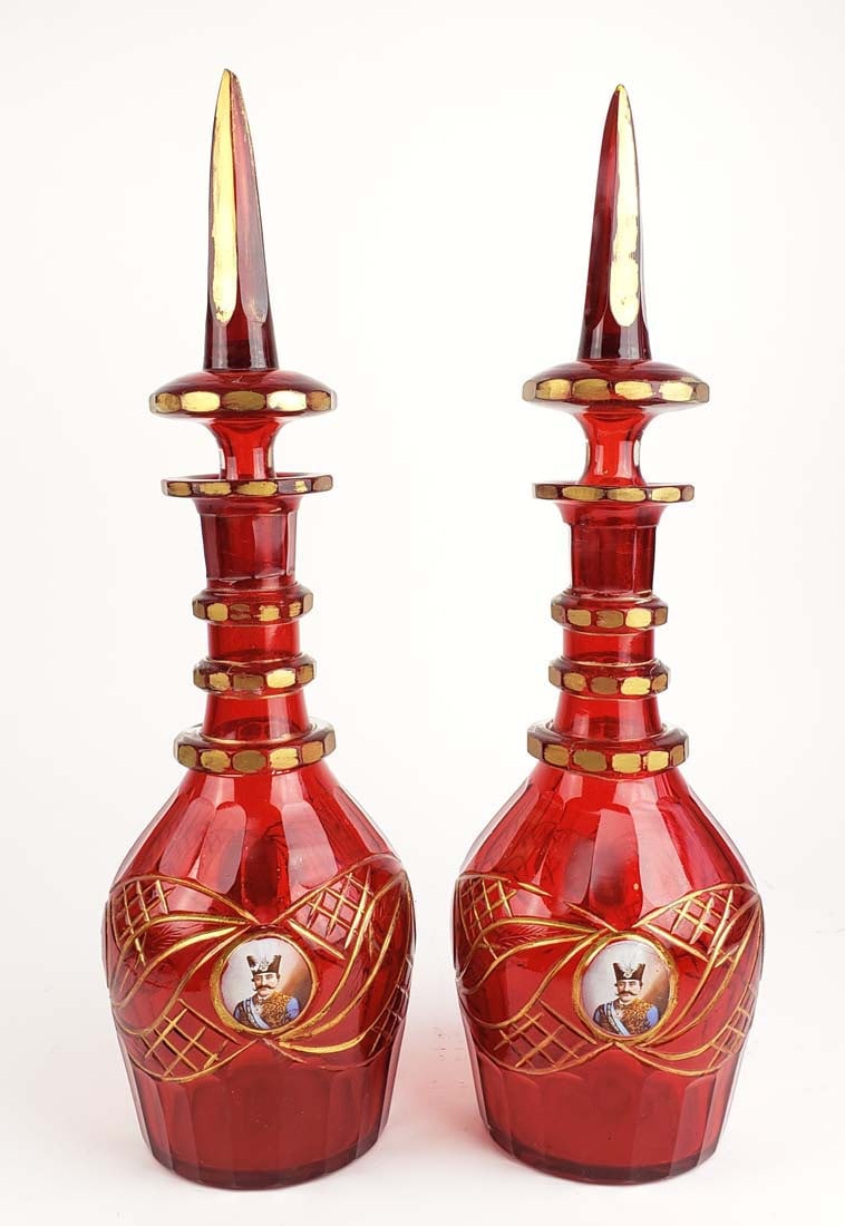 Pair of 19th C. Large Bohemian Qajar Decanters (1 of 5)