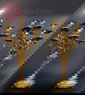 Pair of 19th C Figural French Barbedienne Bronze Candelabra: Pair of 19th C Figural French Barbedienne Bronze Candelabra. H 23" x W 13.5"