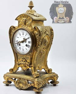 19th C. French Figural Bronze Maison Marnyhac Mantel Clock: 19th C. French Figural Bronze Maison Marnyhac Mantel Clock. H 15" x W 7" x L 8 1/2"
