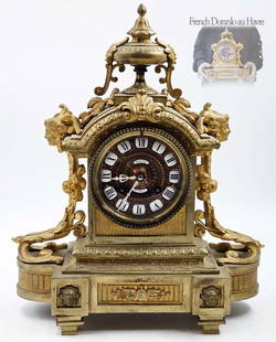 19th C. French Figural Bronze Mantel Clock Doranlo au Havre: 19th C. French Figural Bronze Mantel Clock Doranlo au Havre. H 14" x W 5 1/2" x L 11"