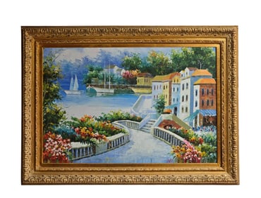 Late 20th C. Still Life Oil On Canvas Painting "Canal At Summer" Signed