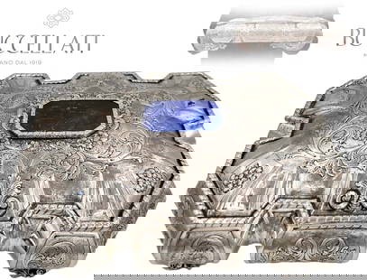 Large Heavy Mario Buccellati 800 Silver And Lapis Lazuli On The Box: Large Heavy Mario Buccellati 800 Silver And Lapis Lazuli On The Box. H 5 7/8" x W 13 7/8" x L 17 7/8"