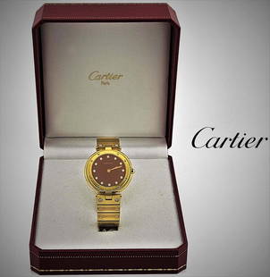 Rare Cartier Santos 18k Yellow Gold Factory Burgundy Diamond Dial Vintage Ladies Watch: Rare Cartier Santos 18k Yellow Gold Factory Burgundy Diamond Dial Vintage Ladies Watch.
