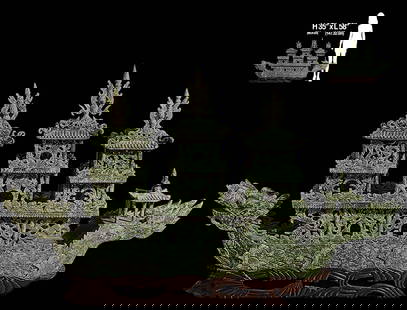 Very Large Chinese Carved Jade Dragon Boat With Carved Wooden Stand: Very Large Chinese Carved Jade Dragon Boat With Carved Wooden Stand. H 35" x W 10" x L 58"